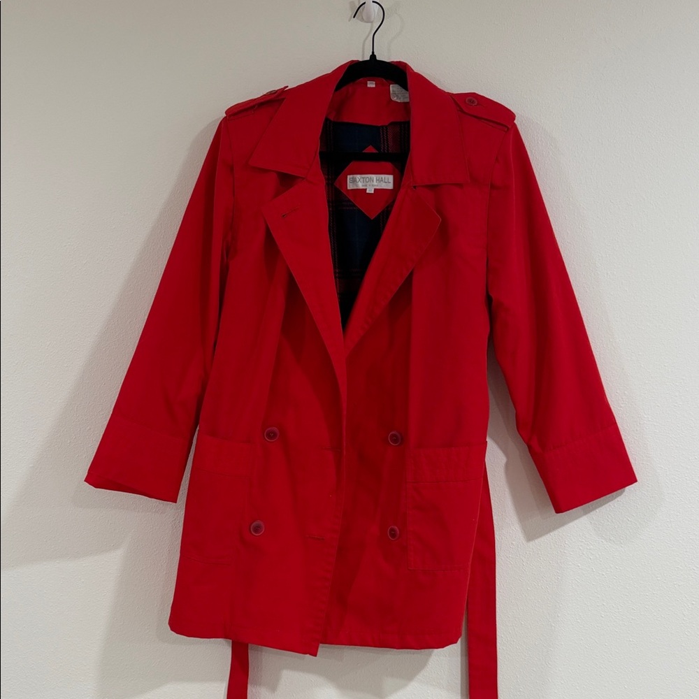 Vintage Vibrant Red Trench Coat by saxton hall